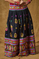 Navy Blue Cotton Embroidered Skirt