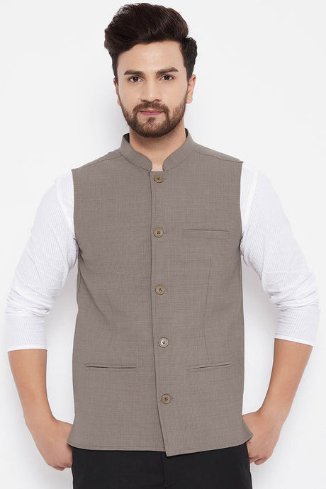 Buy Men's Merino Abstract Nehru Jacket in Brown