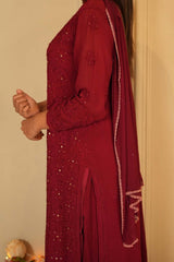 Noor chikankari and mukaish work kurti in Maroon