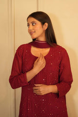 Noor Chikankari and mukaish work set in Maroon