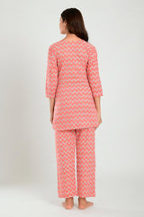 Pink Cotton Floral V Neck Nursing Night Suit Set