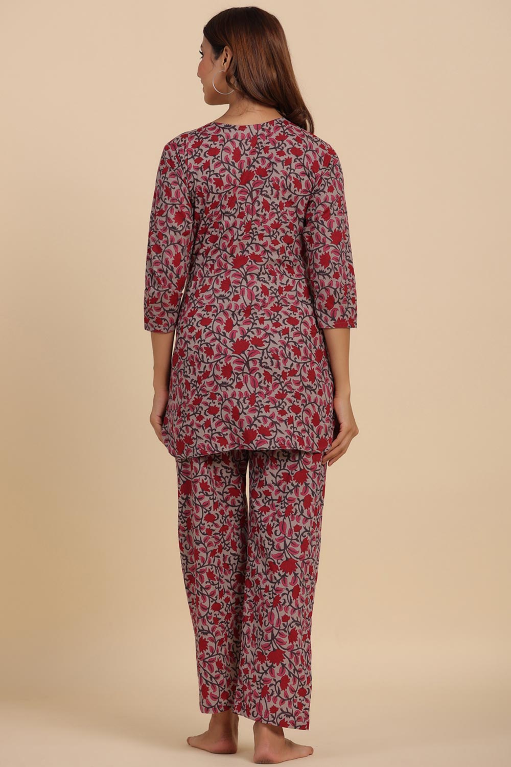 Mutli-color Cotton Floral V Neck Nursing Night Suit Set