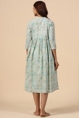 Sea Green Cotton Floral Jaal Sweetheart Neck Nursing Dress