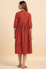 Red Cotton Lines Sweetheart Neck Nursing Dress