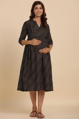 Black Cotton Lines Sweetheart Neck Nursing Dress