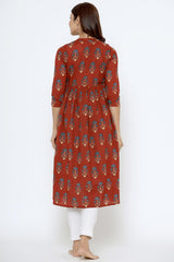 Red Cotton Boota Print Sweetheart Neck Nursing Kurta