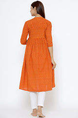 Orange Cotton Floral Jaal Sweetheart Neck Nursing Kurta