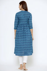 Blue Cotton Boota Print Sweetheart Neck Nursing Kurta