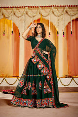 Green Georgette Embroidered Lehenga Choli with Dupatta