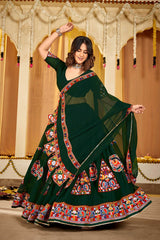 Green Georgette Embroidered Lehenga Choli with Dupatta