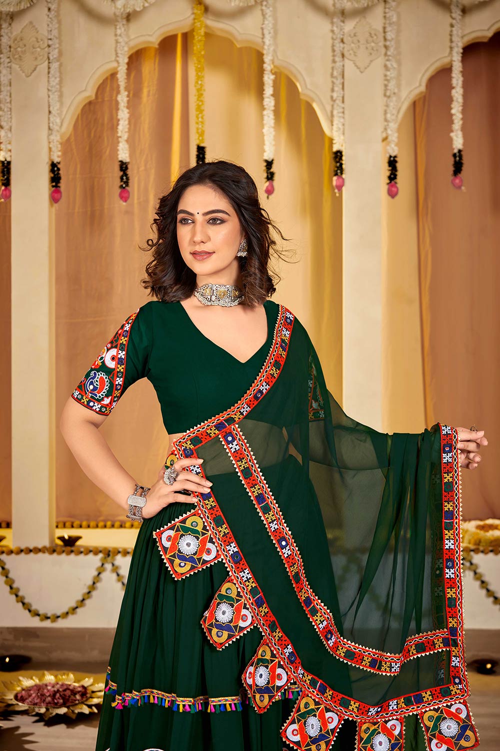 Green Georgette Embroidered Lehenga Choli with Dupatta