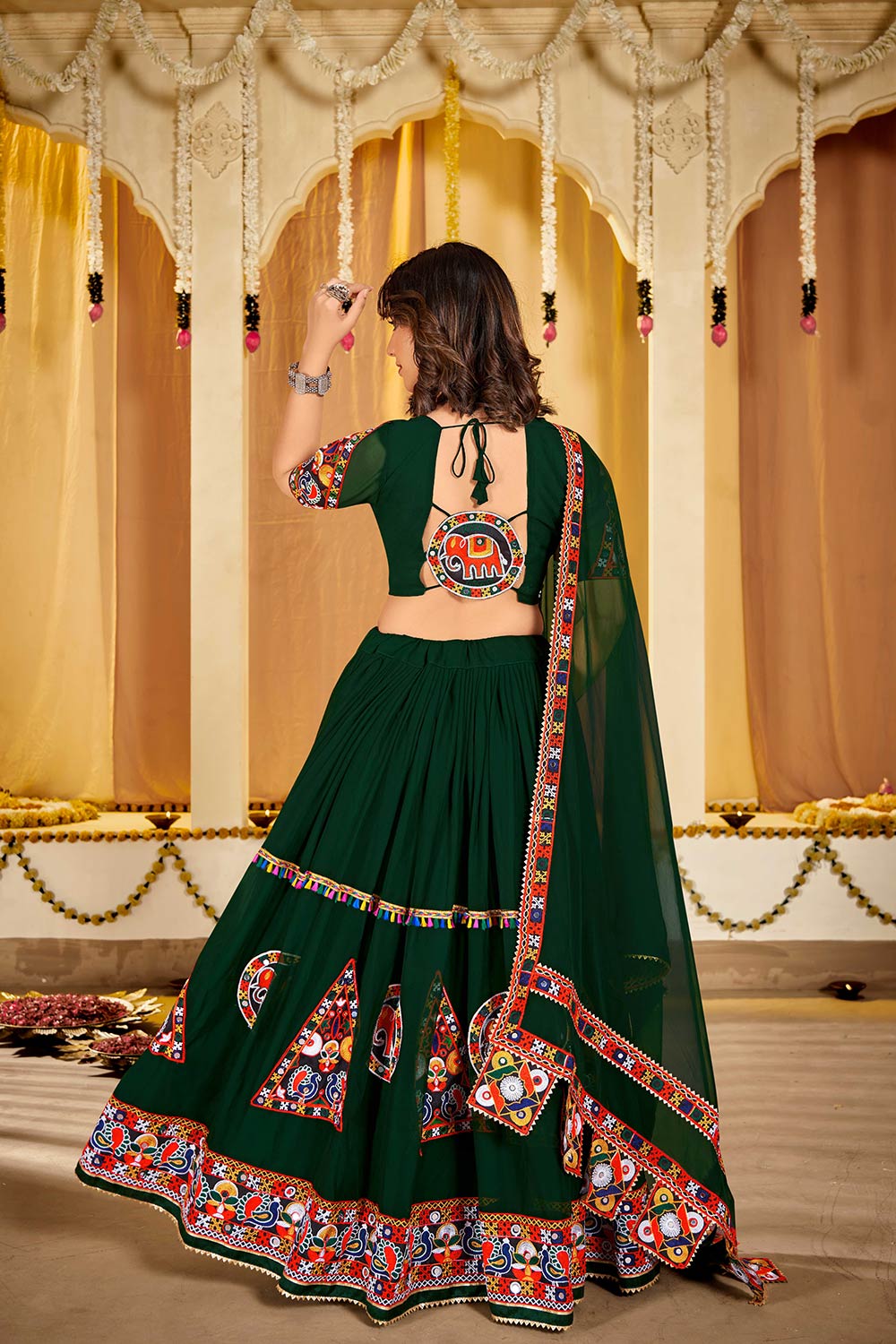 Green Georgette Embroidered Lehenga Choli with Dupatta