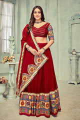 Dark Maroon Georgette Embroidered Lehenga Choli with Dupatta