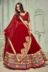 Dark Maroon Georgette Embroidered Lehenga Choli with Dupatta