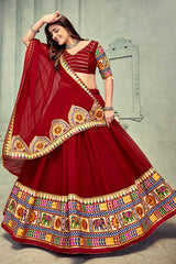 Dark Maroon Georgette Embroidered Lehenga Choli with Dupatta