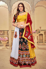 White And Yellow Georgette Embroidered Lehenga Choli with Dupatta