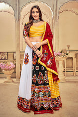 White And Yellow Georgette Embroidered Lehenga Choli with Dupatta