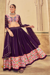 Purple Georgette Embroidered Lehenga Choli with Dupatta