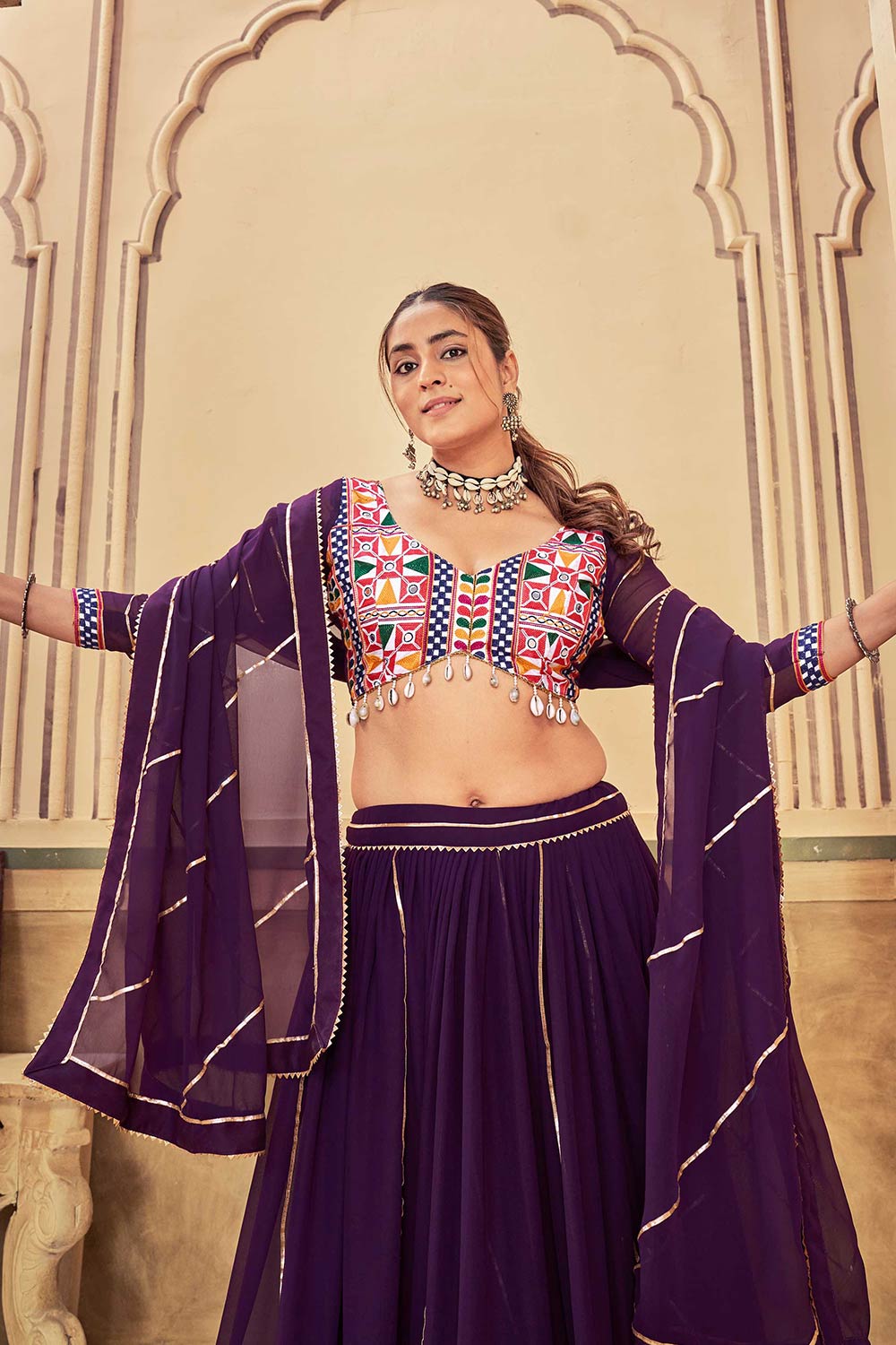 Purple Georgette Embroidered Lehenga Choli with Dupatta