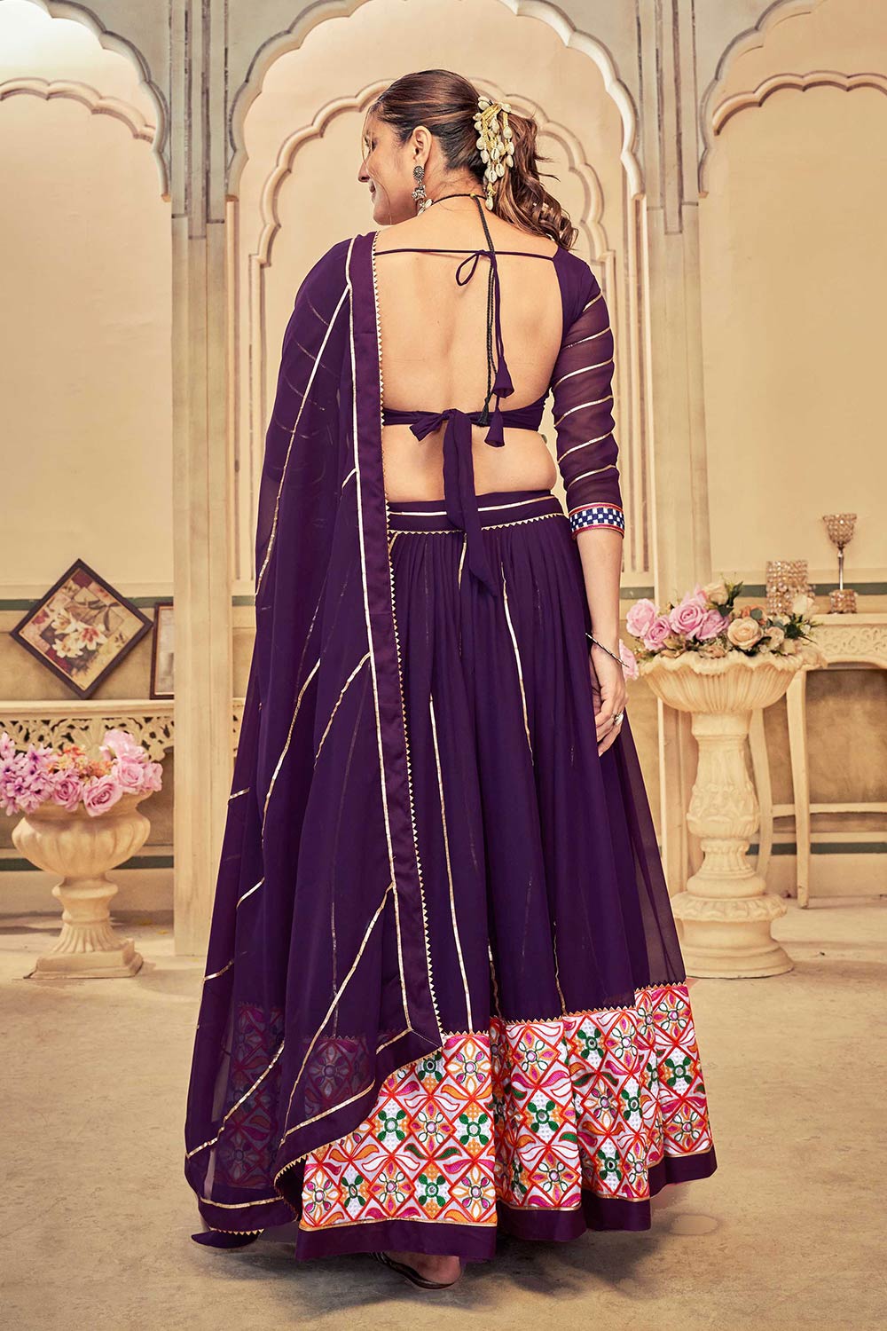 Purple Georgette Embroidered Lehenga Choli with Dupatta