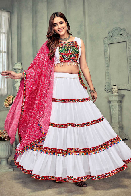 White And Pink Georgette Embroidered Lehenga Choli with Dupatta