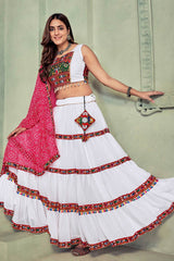 White And Pink Georgette Embroidered Lehenga Choli with Dupatta