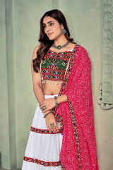 White And Pink Georgette Embroidered Lehenga Choli with Dupatta