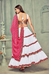 White And Pink Georgette Embroidered Lehenga Choli with Dupatta