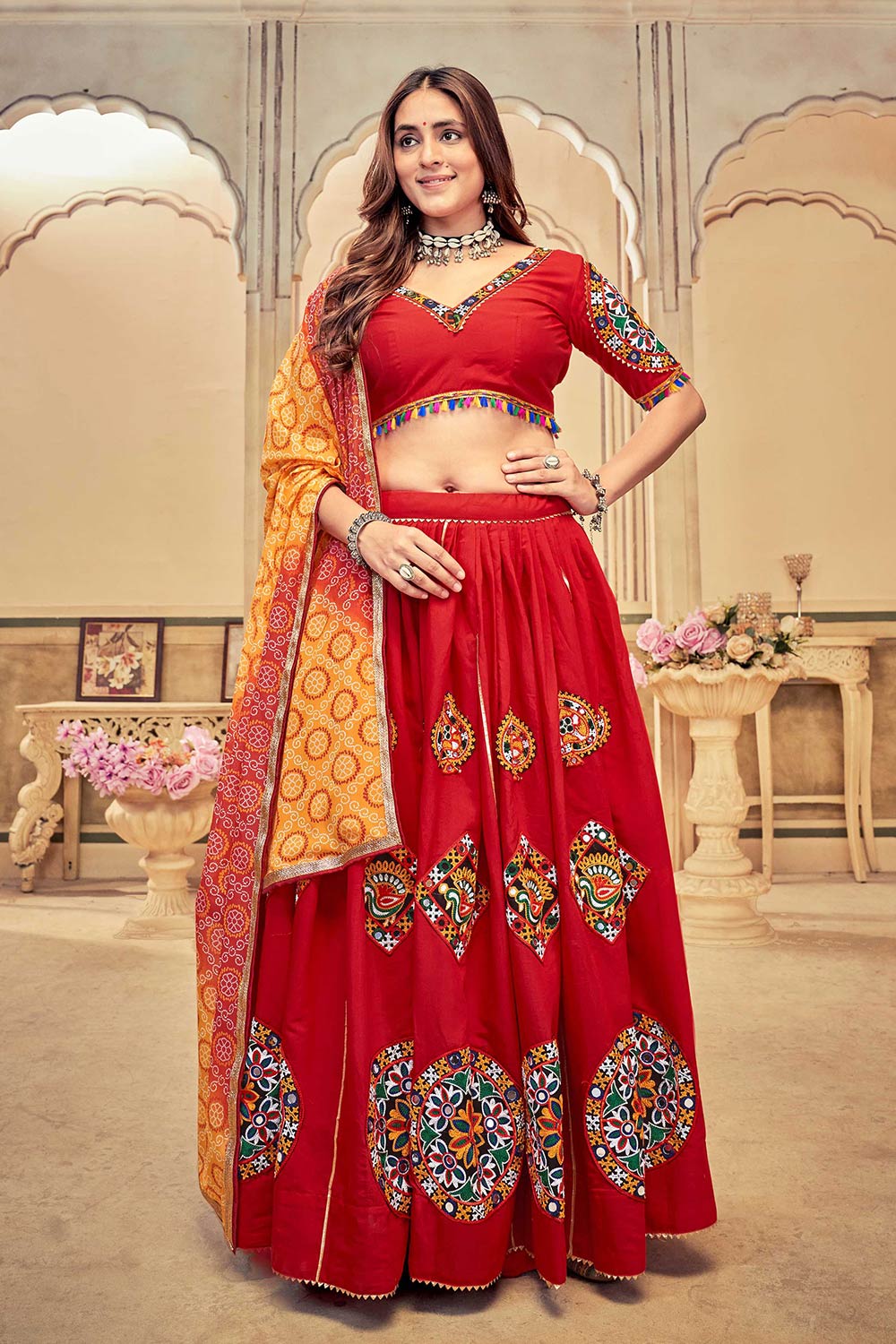 Maroon Cotton Silk Embroidered Lehenga Choli with Dupatta