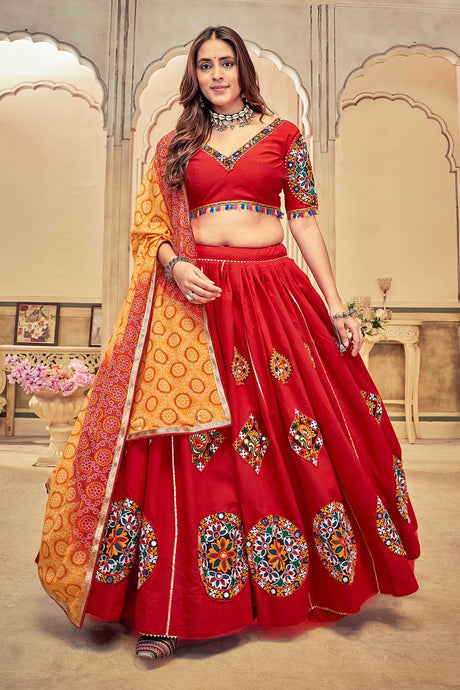 Maroon Cotton Silk Embroidered Lehenga Choli with Dupatta