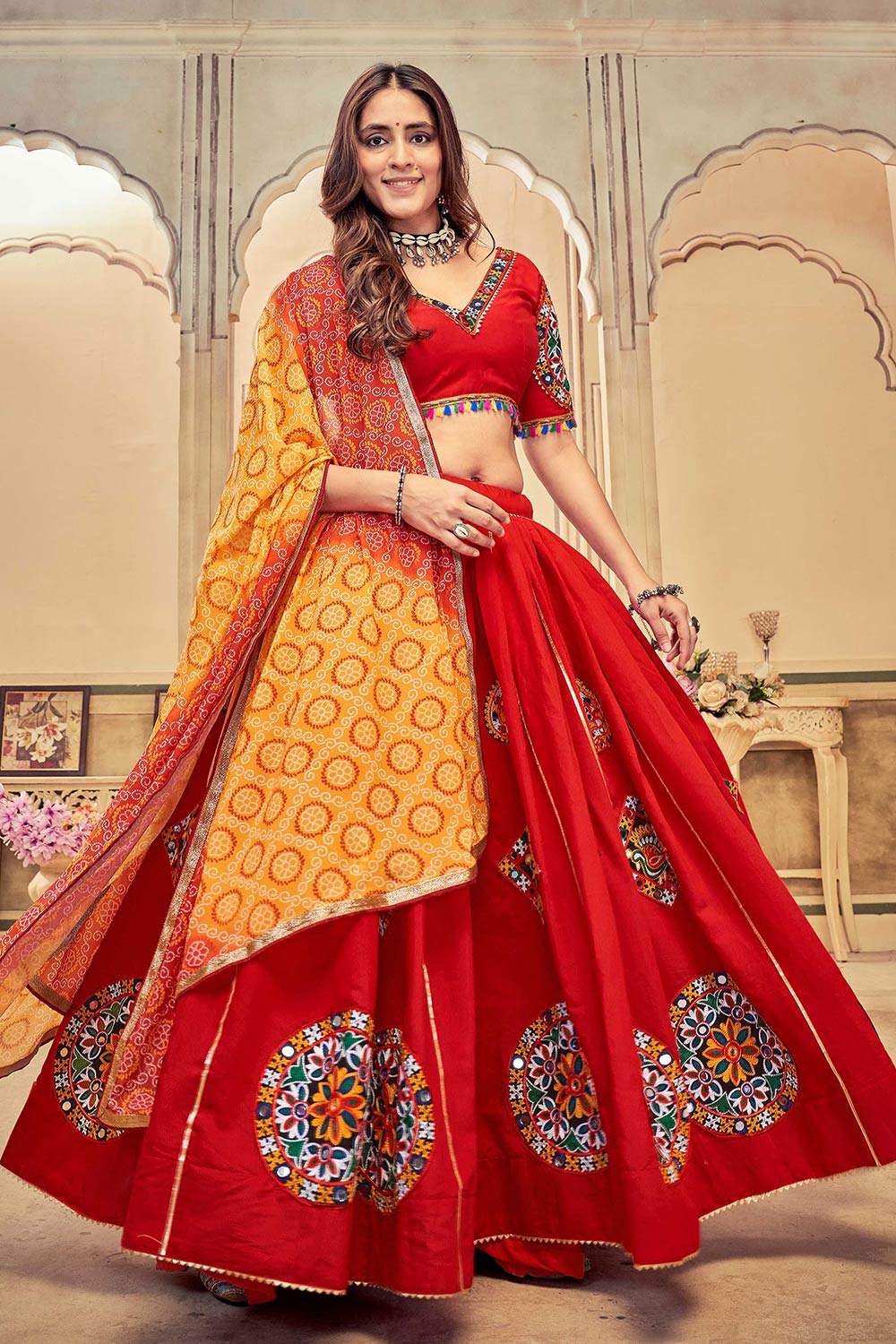 Maroon Cotton Silk Embroidered Lehenga Choli with Dupatta