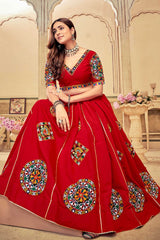 Maroon Cotton Silk Embroidered Lehenga Choli with Dupatta