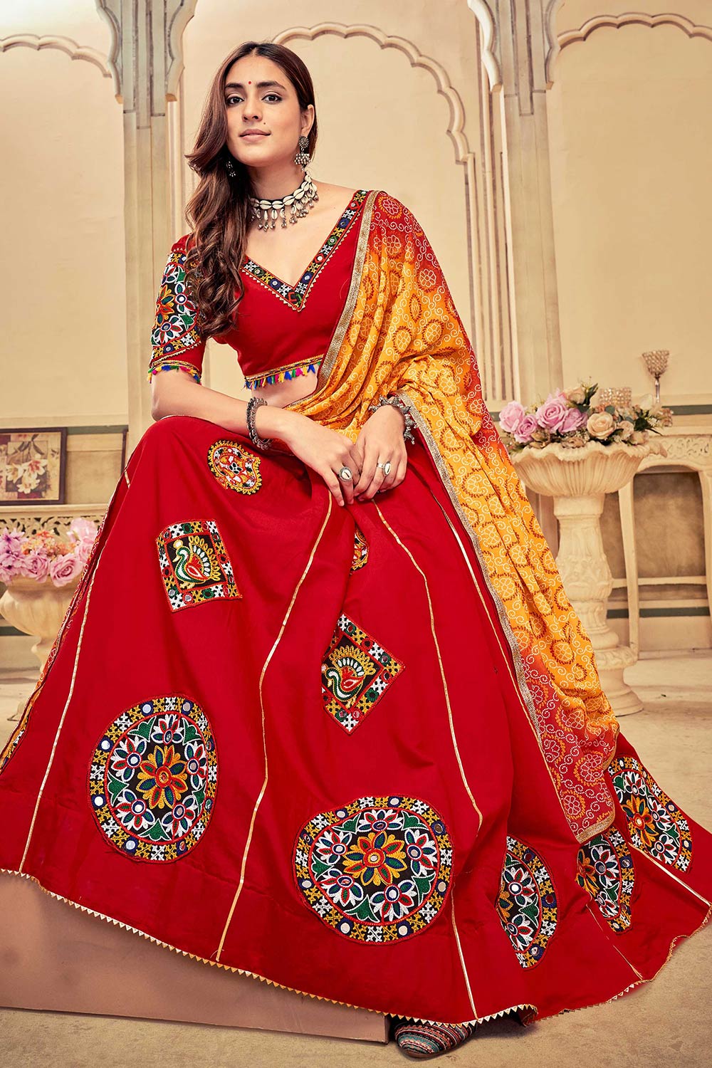 Maroon Cotton Silk Embroidered Lehenga Choli with Dupatta