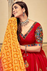 Maroon Cotton Silk Embroidered Lehenga Choli with Dupatta