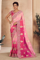 Pink Viscose Resham Embroidery Party Wear Designer Saree