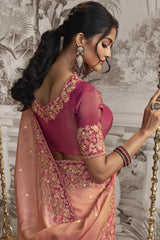 Pink Viscose Resham Embroidery Party Wear Designer Saree