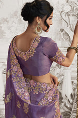 Light Purple Viscose Resham Embroidery Party Wear Designer Saree