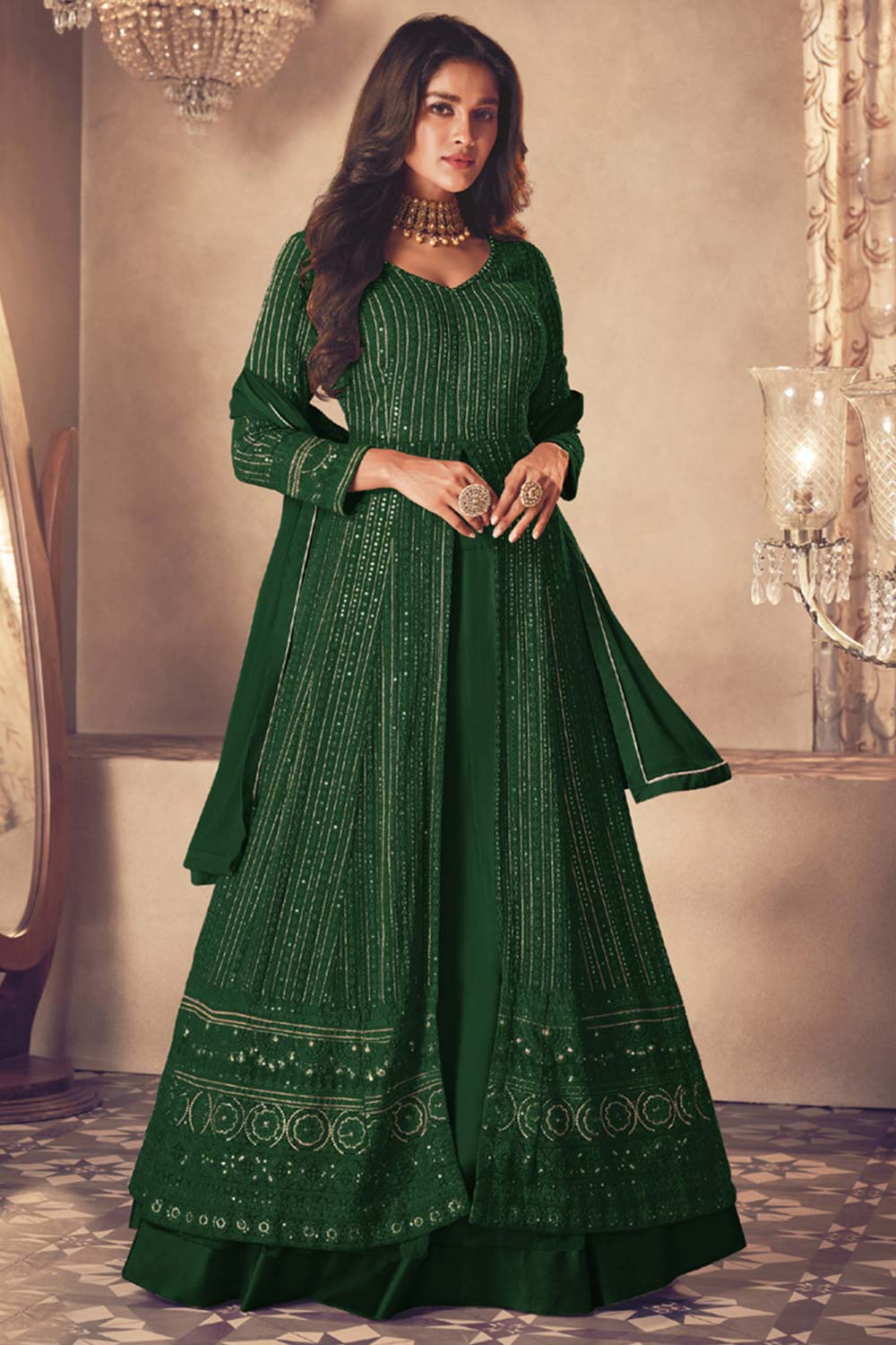 Green Georgette Embroidered Pakistani Salwar Kameez