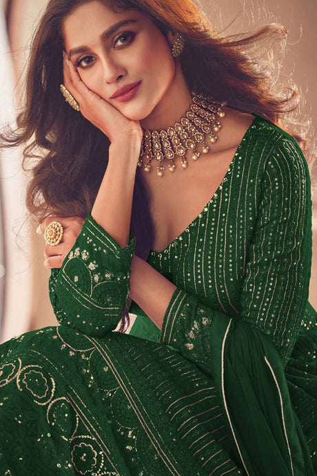 Green Georgette Embroidered Pakistani Salwar Kameez