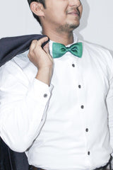 Yara Green Moss Weave Solid Art Silk Bow Tie