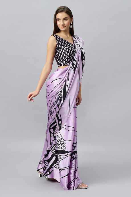 Lorna Lavender Printed Satin Crepe Ready To Wear Saree