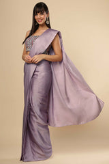 Neri Violet Grey Silk Ready To Wear Saree Set With Shimmer Blouse & Belt