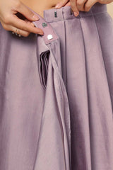 Neri Violet Grey Silk Ready To Wear Saree Set With Shimmer Blouse & Belt