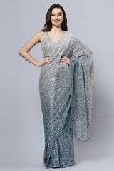 Madelyn Luxe Steel Blue Ombre Sequin Ready To Wear Saree