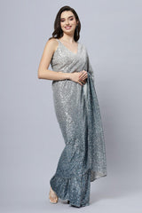 Madelyn Luxe Steel Blue Ombre Sequin Ready To Wear Saree