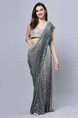 Luna Luxe Black & Grey Ombre Sequins Ready To Wear Saree