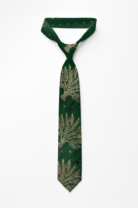 Buy Imralda Green Ethnic Gold Motif Silk Dark Green Tie Online