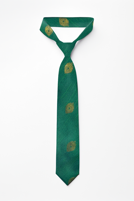 Buy Yara Green Ethnic Gold Motif Silk Teal Tie Online