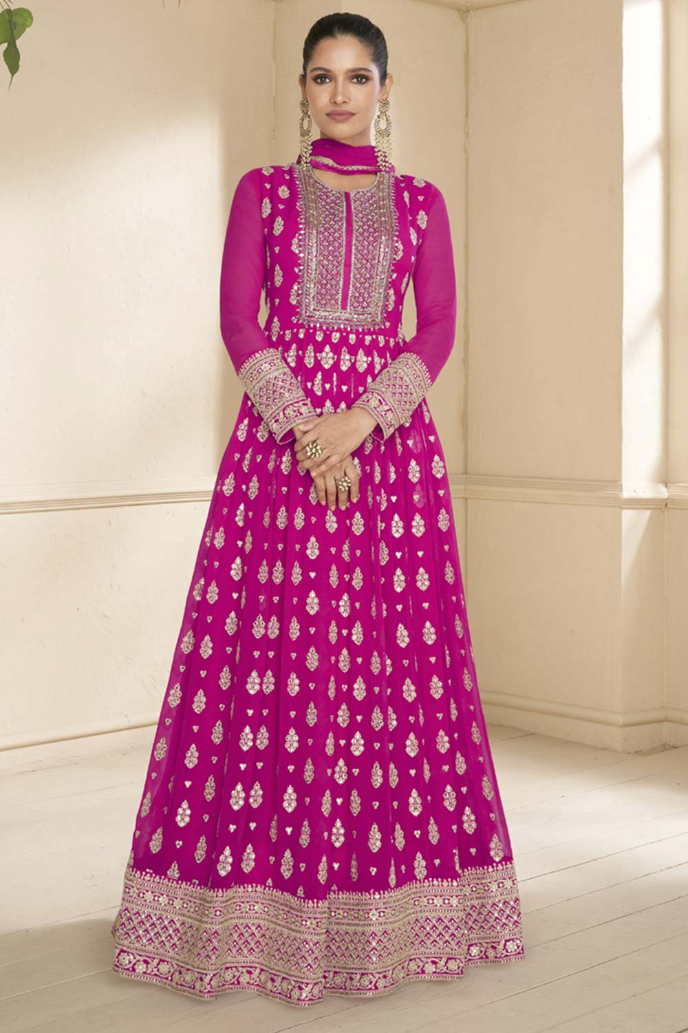 Rani pink Georgette Embroidered Anarkali Salwar Kameez