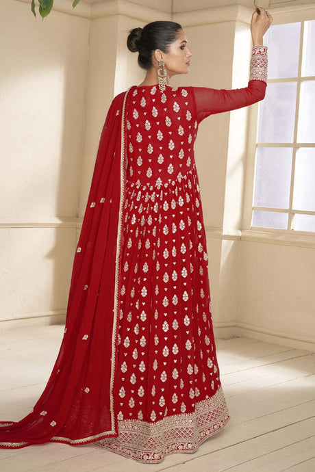 Red Georgette Embroidered Anarkali Salwar Kameez